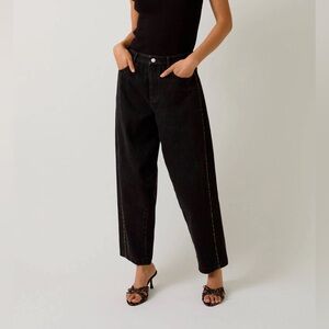 Black Barrel Jeans with Leopard Piping